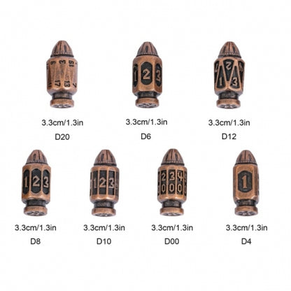 TwoFaad - Brass Metal Bullet 7- Piece Dice w/ Clip Case