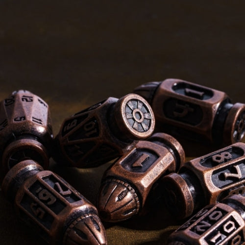TwoFaad - Brass Metal Bullet 7- Piece Dice w/ Clip Case