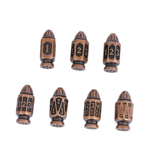 TwoFaad - Brass Metal Bullet 7- Piece Dice w/ Clip Case