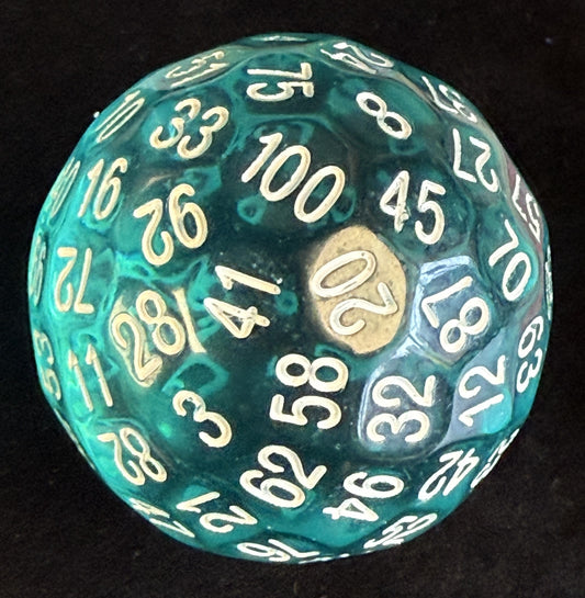 SkullSplitter D100 Aquamarine Translucent Die w/Silver Numbers