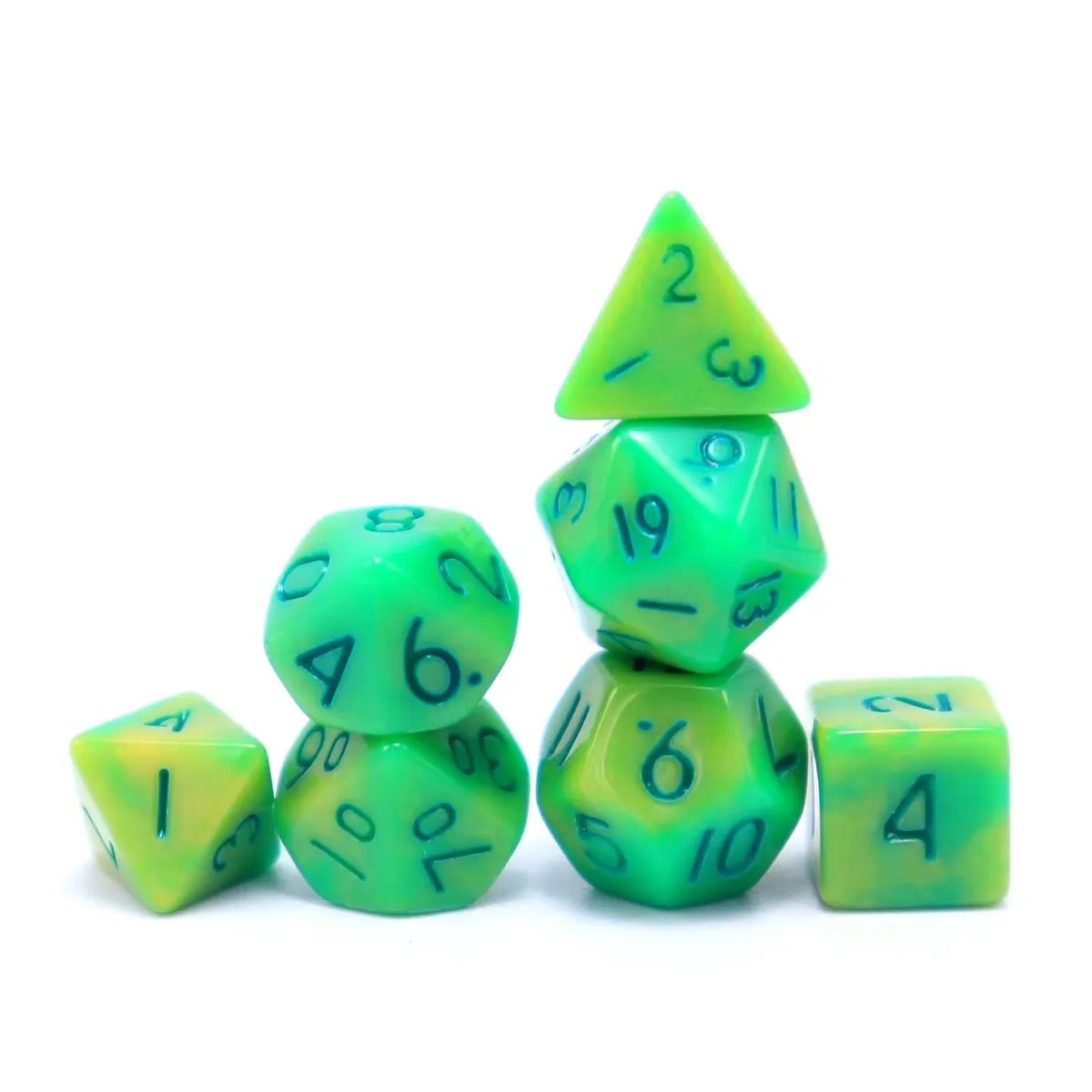 TwoFaad - Green & Yellow Blend Mini 7- Piece Dice Set