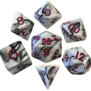 MDG LIC1037 Marble Black & White dice w/ Purple numbers