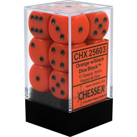 CHX25603 D6 Cube 16mm Orange w/ Black Pips