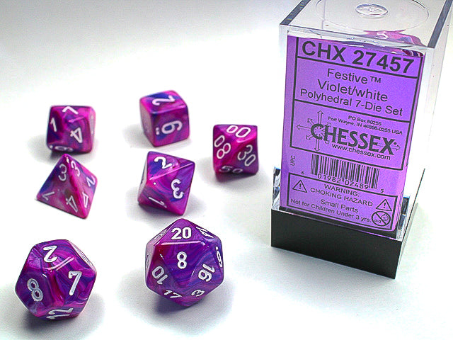 Chessex CHX27457 Festive Polyhedral Violet/white Black light reactive