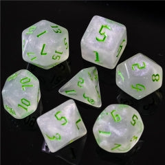 White Glitter Dice w/Green Numbers
