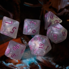 White Glitter Dice w/Pink Numbers