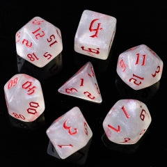 White Glitter Dice w/Red Numbers