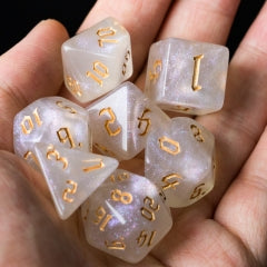 White Glitter Dice w/Gold Numbers