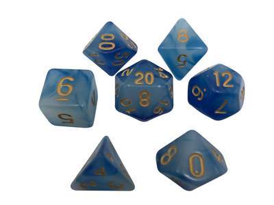 SkullSplitter Semi Translucent Blue & White Dice with Gold Numbers