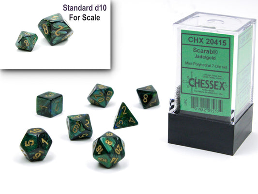 Chessex CHX20415 Mini-Polyhedral Scarab Jade w/ Gold numbers.