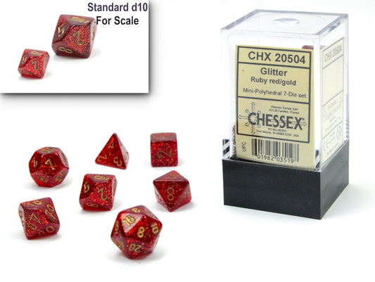 Chessex CHX20504 Mini-Polyhedral Ruby Red w/ Gold numbers.