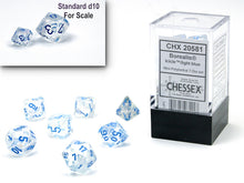 Chessex - 20581 Mini-Polyhedral Borealis Icicle w/ Blue numbers.