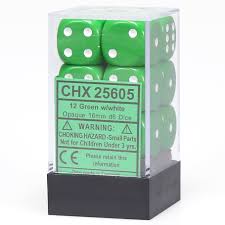 CHX25605 D6 Cube 16mm Green w/ White Pips