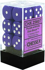 CHX25607 D6 Cube 16mm Purple w/ White Pips