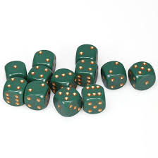 CHX25615 D6 Cube 16mm Dusty Green dice w/ Copper Pips