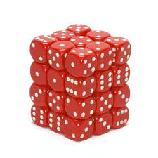 CHX25804 D6 Cube 12mm Red dice w/ White Pips