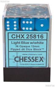 CHX25816 D6 Cube 12mm Light Blue dice w/ White Pips