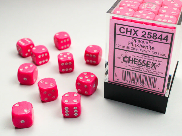 Chessex CHX25844 D6 Cube 12mm Pink Dice w/ White Pips
