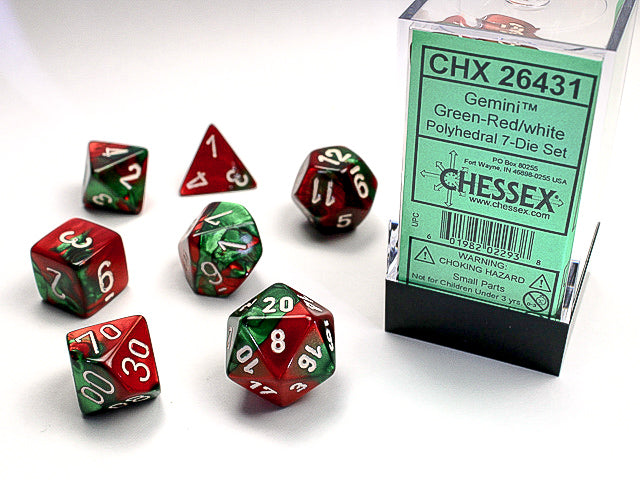 Chessex CHX26431 Gemini Green and Red Dice w/ White Numbers