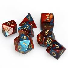 CHX26462 Gemini Red-Teal dice w/ Gold numbers