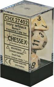 CHX27402 Marble Ivory dice w/ Black numbers