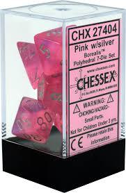 CHX27404 Borealis Pink dice w/ Silver numbers