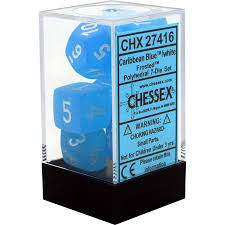 CHX27416 Frosted Caribbean Blue dice w/ White numbers
