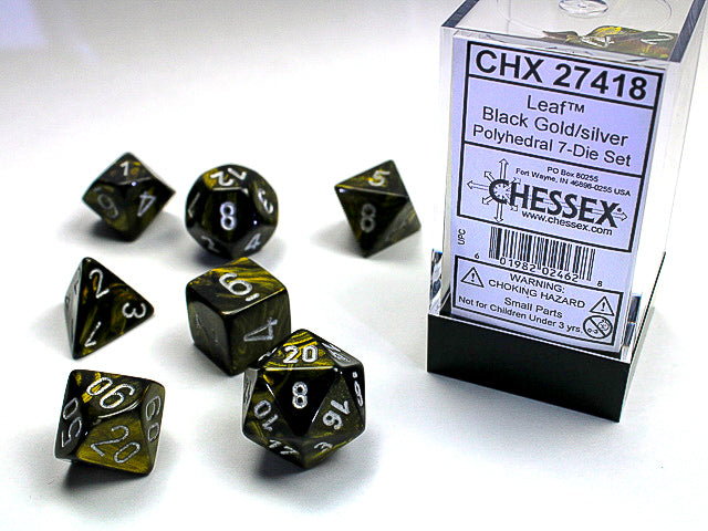 Chessex CHX27418 Leaf Black and Gold Dice w/ Silver numbers