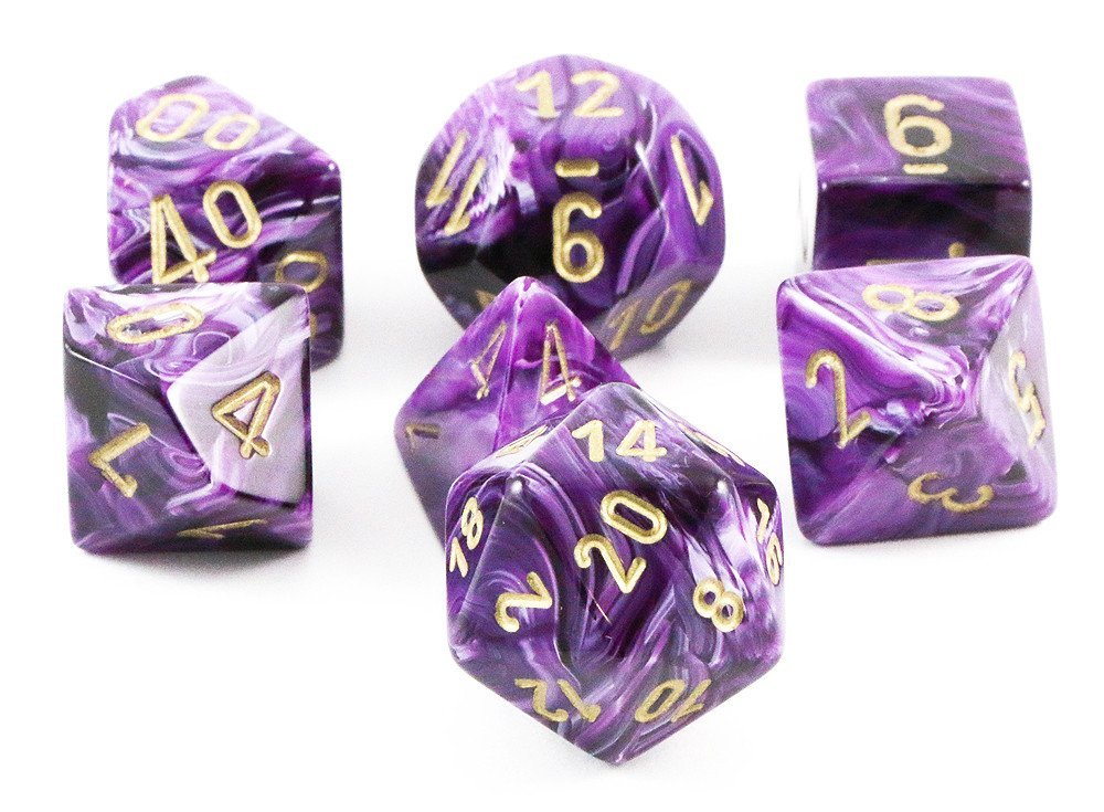 Chessex CHX27437 Vortex Purple & White Dice w/ Gold numbers
