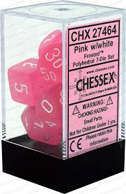 CHX27464 Frosted Pink dice w/ White numbers