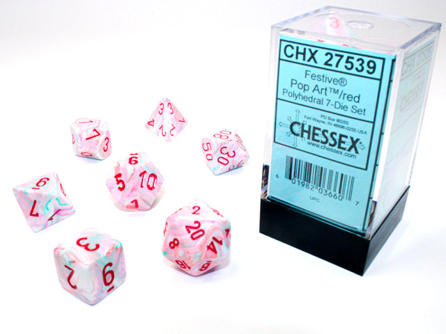 Chessex CHX27539 Festive Pop Art Dice w/ Red Numbers