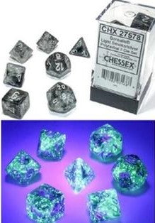 Chessex - 27578 Borealis Luminary Light Smoke Dice w/Silver Numbers
