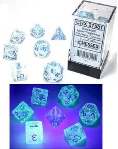 Chessex CHX27581 Borealis Luminary Icicle Dice w/Light Blue Numbers