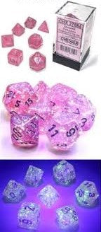 Chessex - 27584 Borealis Luminary Pink Dice w/Silver Numbers