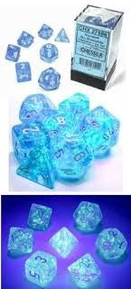 Chessex - 27586 Borealis Luminary Sky Blue Dice w/White Numbers