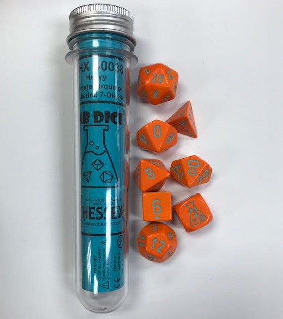Chessex CHX30038 Lab Dice Heavy Orange w/Turquoise Numbers