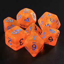 Torchlight 7pc Set of Orange Dice w/Blue Numbers