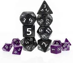 TwoFaad - Mega Dice - 30mm Black Swirl Dice w/ White Numbers 7-piece RPG Set