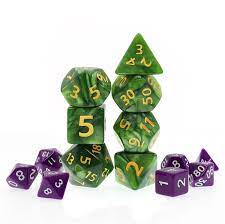 TwoFaad - Mega Dice - 30mm Green Swirl Dice w/ Gold Numbers 7-piece RPG Set