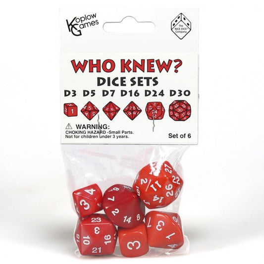 Koplow KPL17923 Who Knew? Dice Set Red w/White Numbers