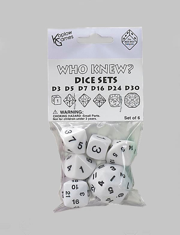 Koplow KPL17924 Who Knew? Dice Set White w/Black Numbers