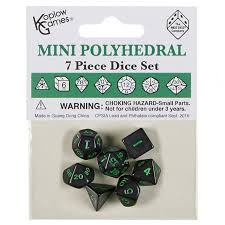 Koplow Mini Black dice w/Green numbers KPL18984