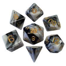 MDG LIC1038 Marble Black & White dice w/ Gold numbers