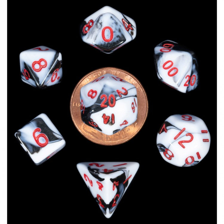 Metallic Dice Games LIC41031 Mini Marble Black & White w/ Red Numbers