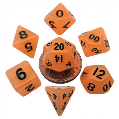 MDG LIC4304 Mini Glow in the Dark Orange dice w/ Black numbers