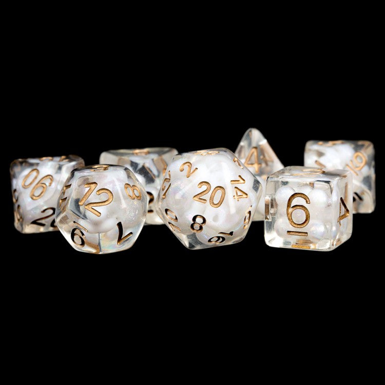 Metallic Dice Games LIC688 7-Set Pearl Clear w/Copper Numbers