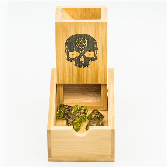 Bamboo Folding Dice Tower with Skull