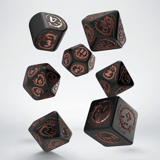 QWorkshop QWORDRA3X Dragons Black Dice w/Copper Numbers