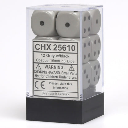 Chessex CHX25610 Opaque 16mm Grey/black Dice Block