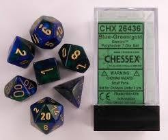 CHX26436 Gemini Blue-Green dice w/ Gold numbers